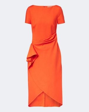 Oscar de la Renta Draped Wool-Blend Midi Dress - Orange