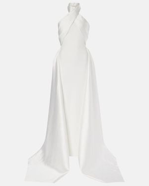 Solace London Rumi Twill And Crepe Gown - White