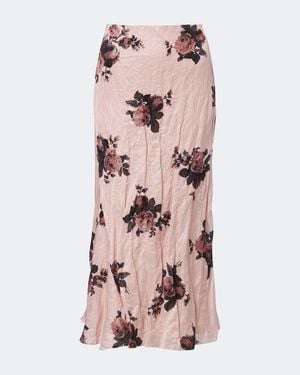 Erdem Floral Satin Midi Skirt - Pink