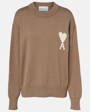 Ami Paris Ami De Cour Wool And Cotton Jumper - Brown
