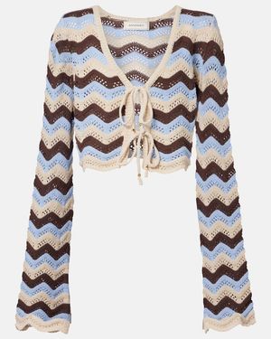 Bananhot Miana Open-Knit Cotton-Blend Crop Top - White