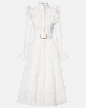 LEO LIN Aliyah Belted Lace Midi Dress - White