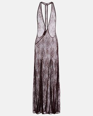 Adriana Degreas Sheer Open-Back Lace Maxi Dress - Purple