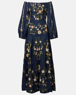 Agua Bendita Senlis Off-Shoulder Cotton Maxi Dress - Blue