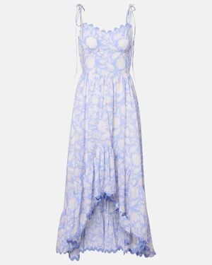 Juliet Dunn Asymmetric Floral Cotton Midi Dress - Blue
