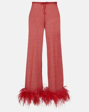 Oséree Lumiere Plumage Wide-Leg Pants - Red