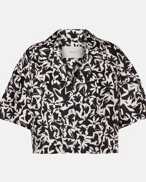Asceno Lincoln Printed Cropped Silk Twill Shirt - Black