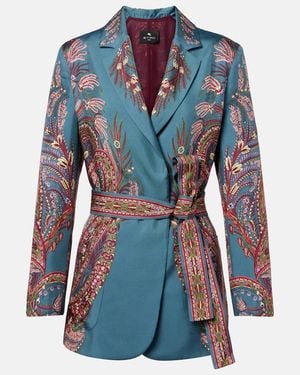 Etro Floral Printed Silk Blazer - Blue