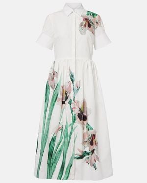Erdem Vestido Camisero De Algodon Floral - Blanco