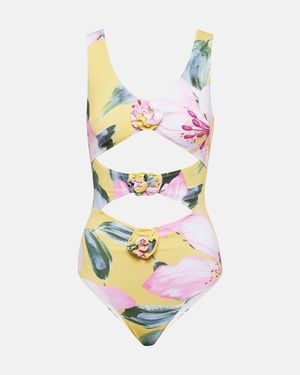 Alexandra Miro Banador Beth Floral Con Aberturas - Blanco