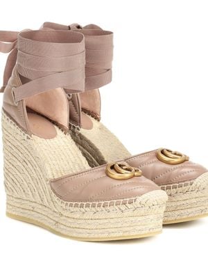Gucci Double G Leather Espadrille Wedges - Multicolor