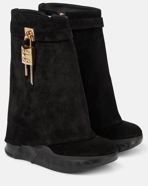 Givenchy Shark Lock Biker Suede Ankle Boots - Black