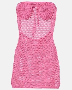 Anna Kosturova Camellia Crochet Cotton Minidress - Pink
