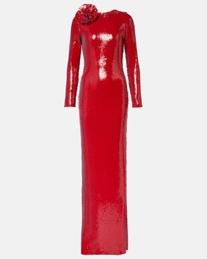 Rodarte Floral-Applique Sequined Gown - Red