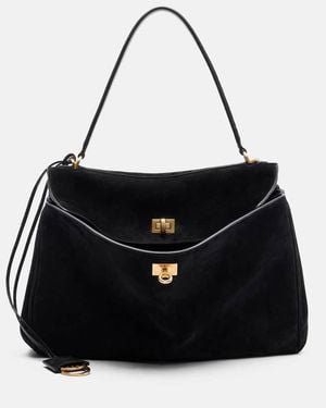 Balenciaga Rodeo Medium Suede Shoulder Bag - Black