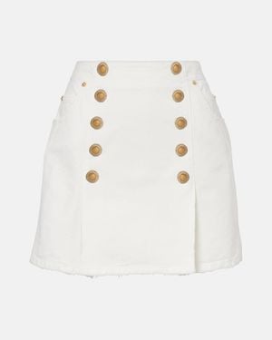 Balmain Pleated Cotton Canvas Miniskirt - White