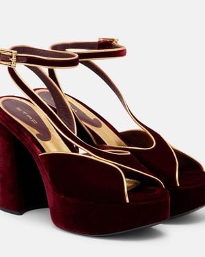 Etro 120 Velvet Platform Sandals - Red