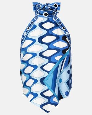 PUCCI Vivara Cropped Silk Top - Blue