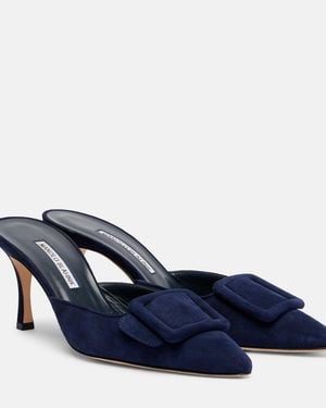 Manolo Blahnik Maysale 70 Suede Mules - Blue