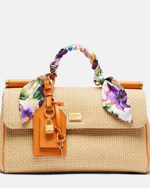 Dolce & Gabbana Sicily Small Raffia Top-Handle Bag - Brown