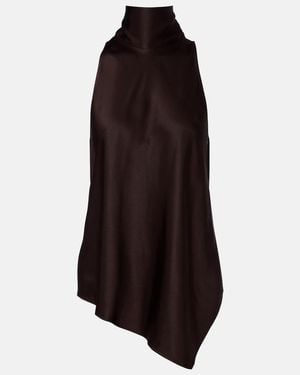 Brunello Cucinelli Asymmetric Silk Satin Top - Black