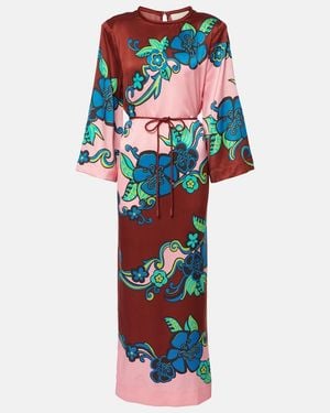 ALÉMAIS Printed Silk Satin Maxi Dress - Blue