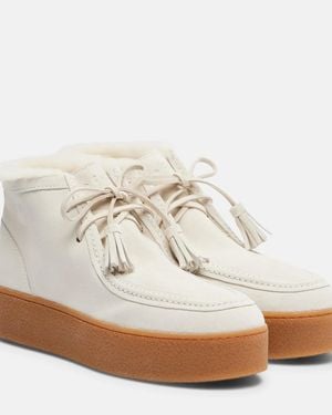 Hogan Ankle Boots Aus Veloursleder Mit Shearling - Weiß