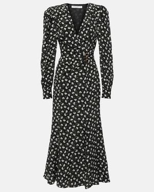 Alessandra Rich Printed Silk Midi Dress - Black