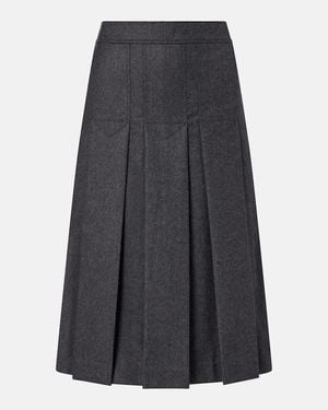 Prada Pleated Virgin Wool Flannel Midi Skirt - Grey