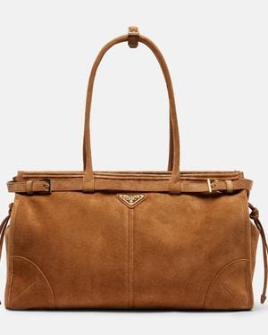 Prada Bonnie Large Suede Tote Bag - Brown