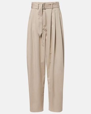 Magda Butrym Belted Cotton-Blend Tapered Trousers - Natural