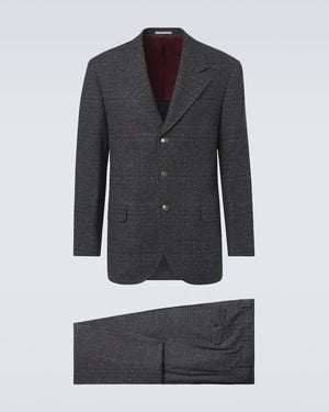 Brunello Cucinelli Checked Silk, Wool, And Cashmere Suit - Black