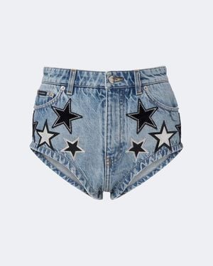 Dolce & Gabbana Patch-Applique Denim Micro Shorts - Blue