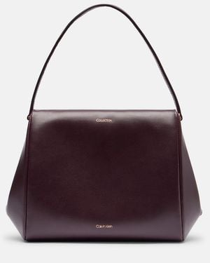 Calvin Klein Tina Medium Leather Shoulder Bag - Purple