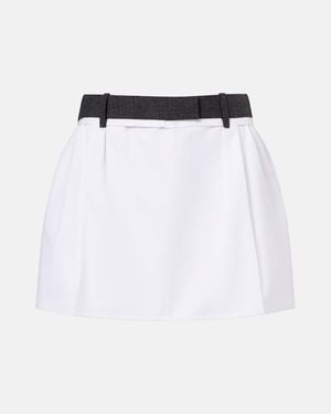 Prada Minifalda De Algodon Plisada Con Lana Virgen - Blanco