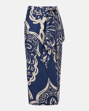 Johanna Ortiz Printed Cotton Poplin Wrap Skirt - Blue