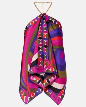 PUCCI Iride Embellished Silk Twill Top - Pink