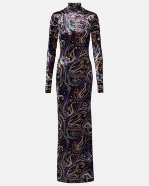 Etro Sequined Turtleneck Gown - Blue