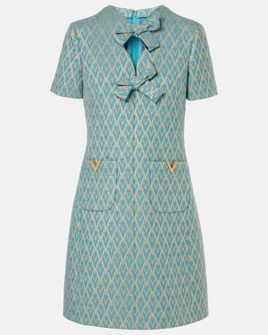 Valentino Toute La V Wool Jacquard Minidress - Blue