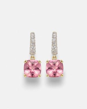 Octavia Elizabeth Cobblestone Micro 18Kt Hoop Earrings With Morganites And Diamonds - Pink