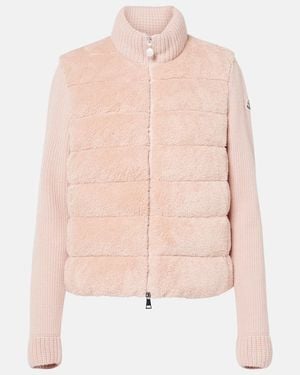 Moncler Down-Paneled Faux Fur And Wool Cardigan - Pink