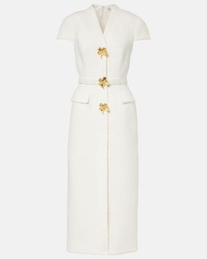 Oscar de la Renta Embellished Belted Tweed Midi Dress - White