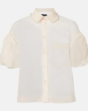Simone Rocha Cropped Puff-Sleeve Tulle Blouse - White