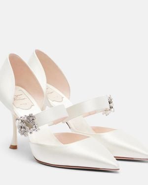 Roger Vivier Mini Bouquet Embellished Satin Court Shoes - White