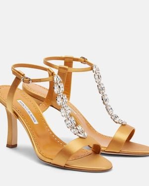 Manolo Blahnik Crystal-Embellished Satin Sandals - Metallic
