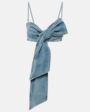 Blumarine Bow-Detail Denim Crop Top - Blue