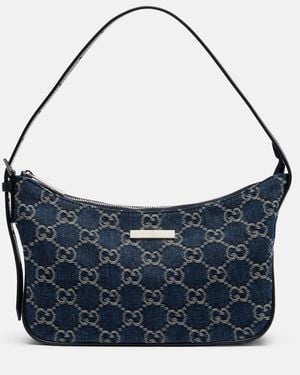 Gucci Lady Lunetta Gg Small Denim Shoulder Bag - Blue