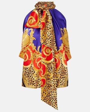 Versace Bow-Detail Printed Silk Satin Top - Blue