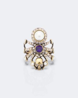 McQueen Spider Embellished Ring - White