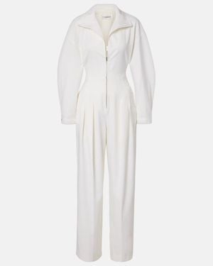 Victoria Beckham Tab Detail Wool-Blend Jumpsuit - White
